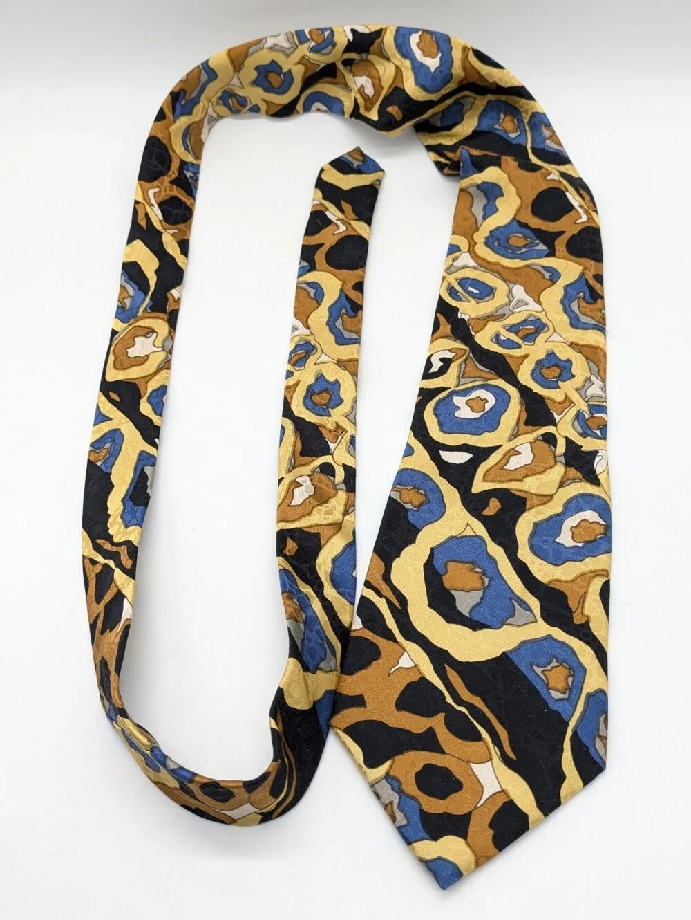 Vintage Accents Black Brown Blue Abstract Silk Mens Tie